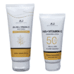 AJ Skincare Vitamin C + Hyaluronic Sunscreen Lotion Front 50ml 1.77fl.oz and AJ Skincare Vitamin C + 2% Hyaluronic facewash front 100ml 3.38 fl.oz